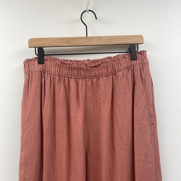 Abercrombie & Fitch High Rise Elastic Waist Linen Wide Leg Crop Pant Coral Large - Picture 5 of 12